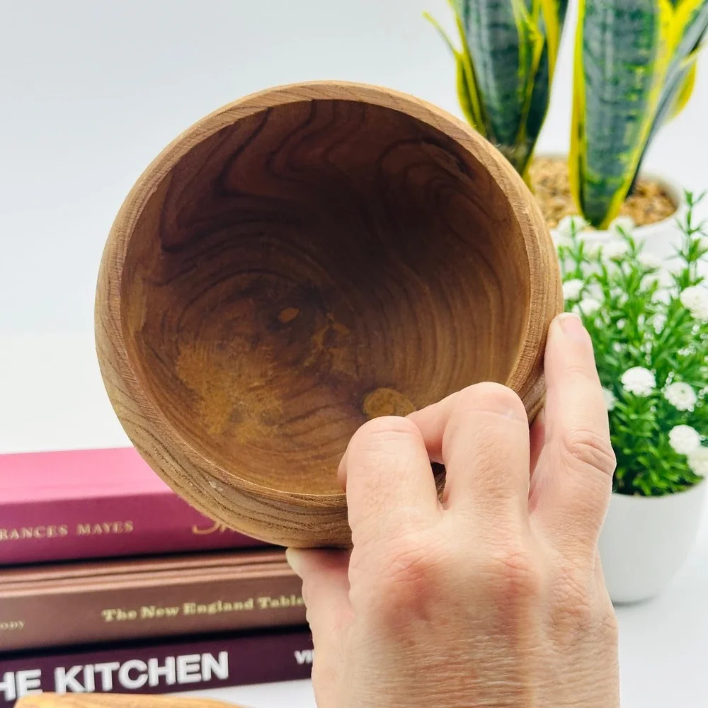 Vintage Wood Mortar and Pestle Set Rustic Farmhouse Decor Warm Brown Tone